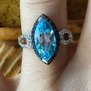 Blue Topaz Blue Diamond Sterling Silver Ring Size 5.75
